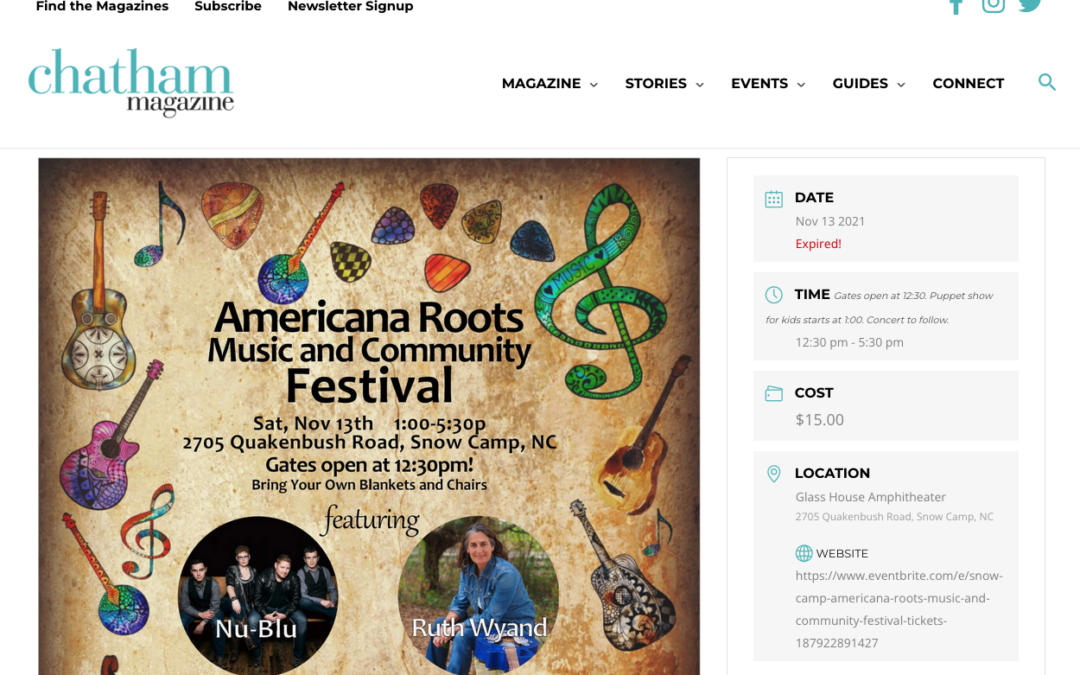 Chatham Magazine announces Snow Camp Americana Roots Music and Community Festival